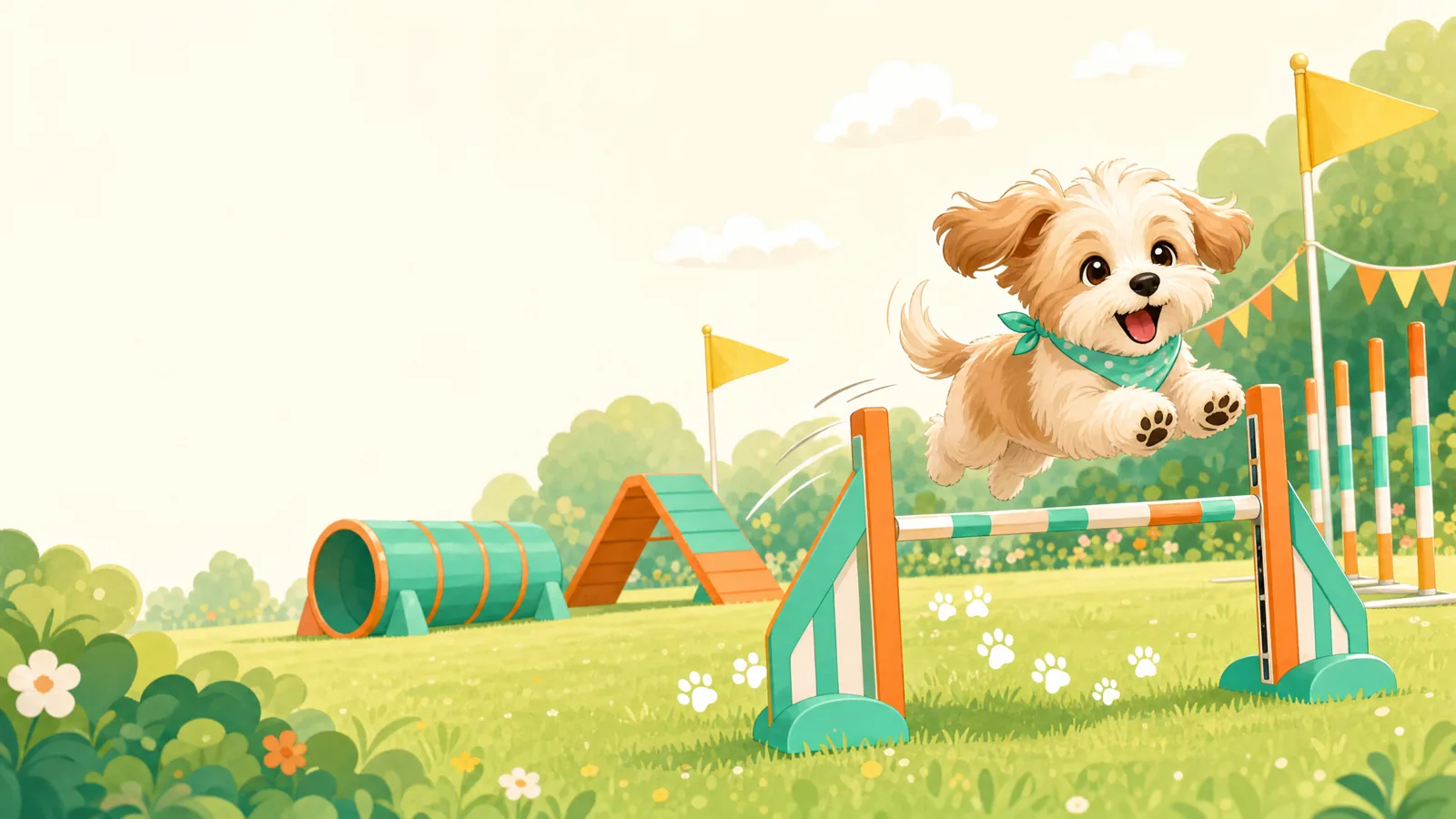 小狗跨越彩色障碍赛道奔跑的敏捷障碍赛焦点图